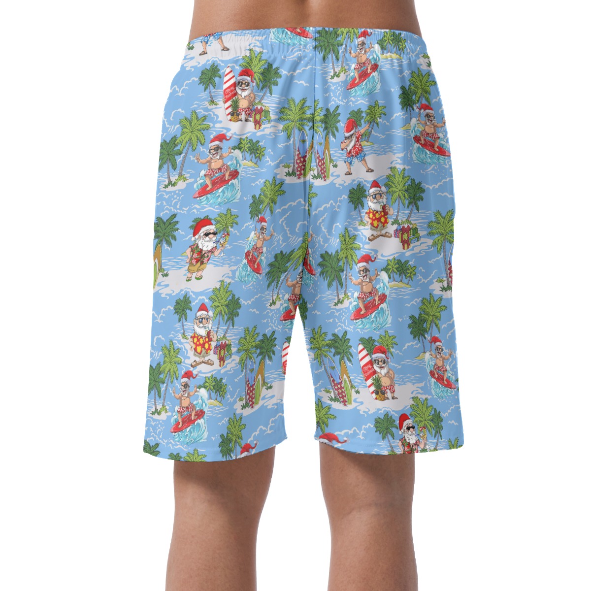 Surfing Santa Blue Hawaiian Swim Trunks