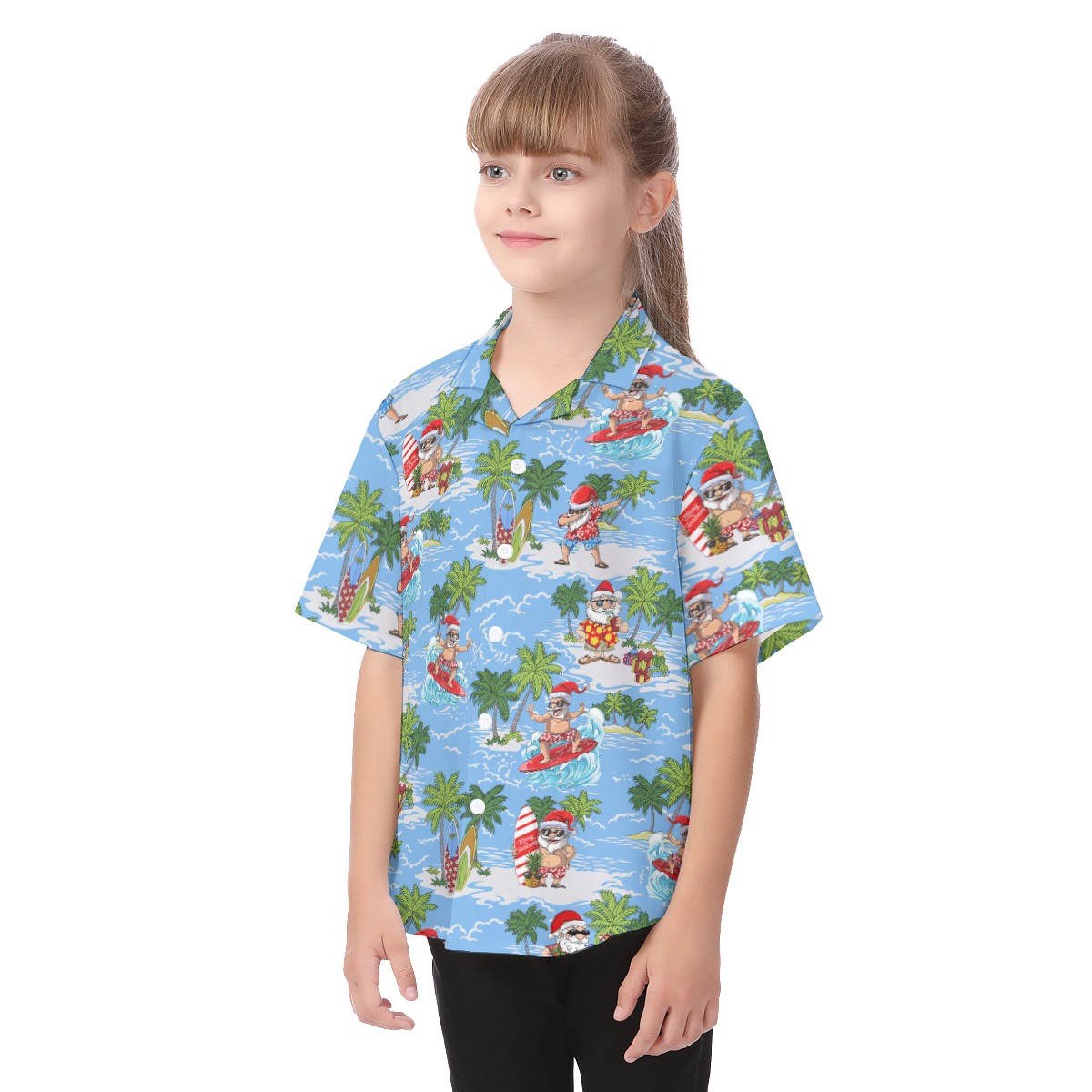 Funny Santa Claus Surfing Summer Hawaiian Shirt For Kids