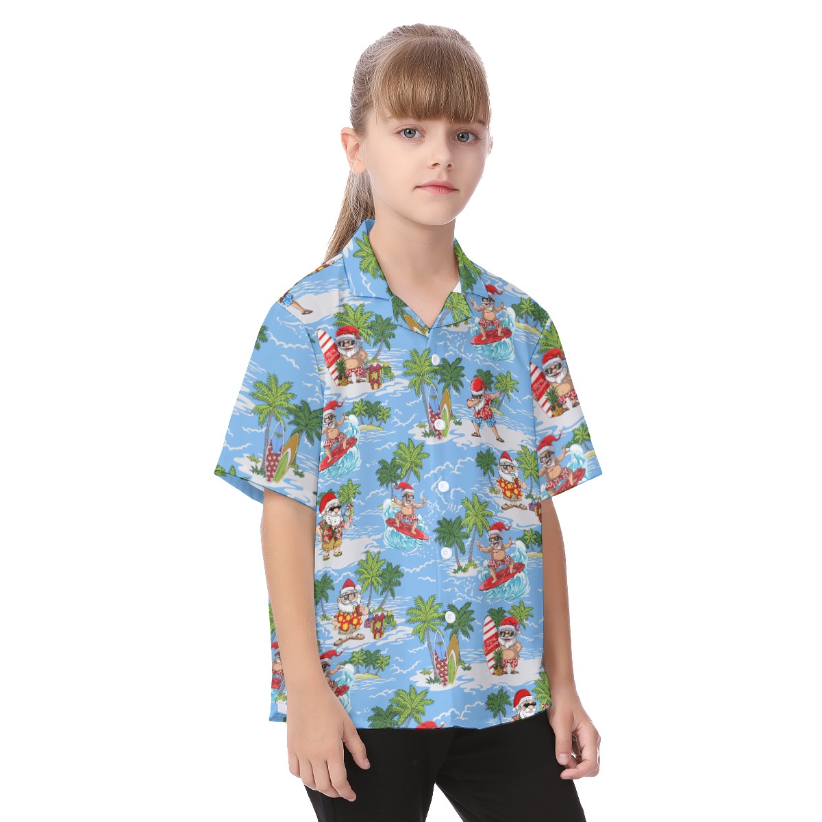 Funny Santa Claus Surfing Summer Hawaiian Shirt For Kids