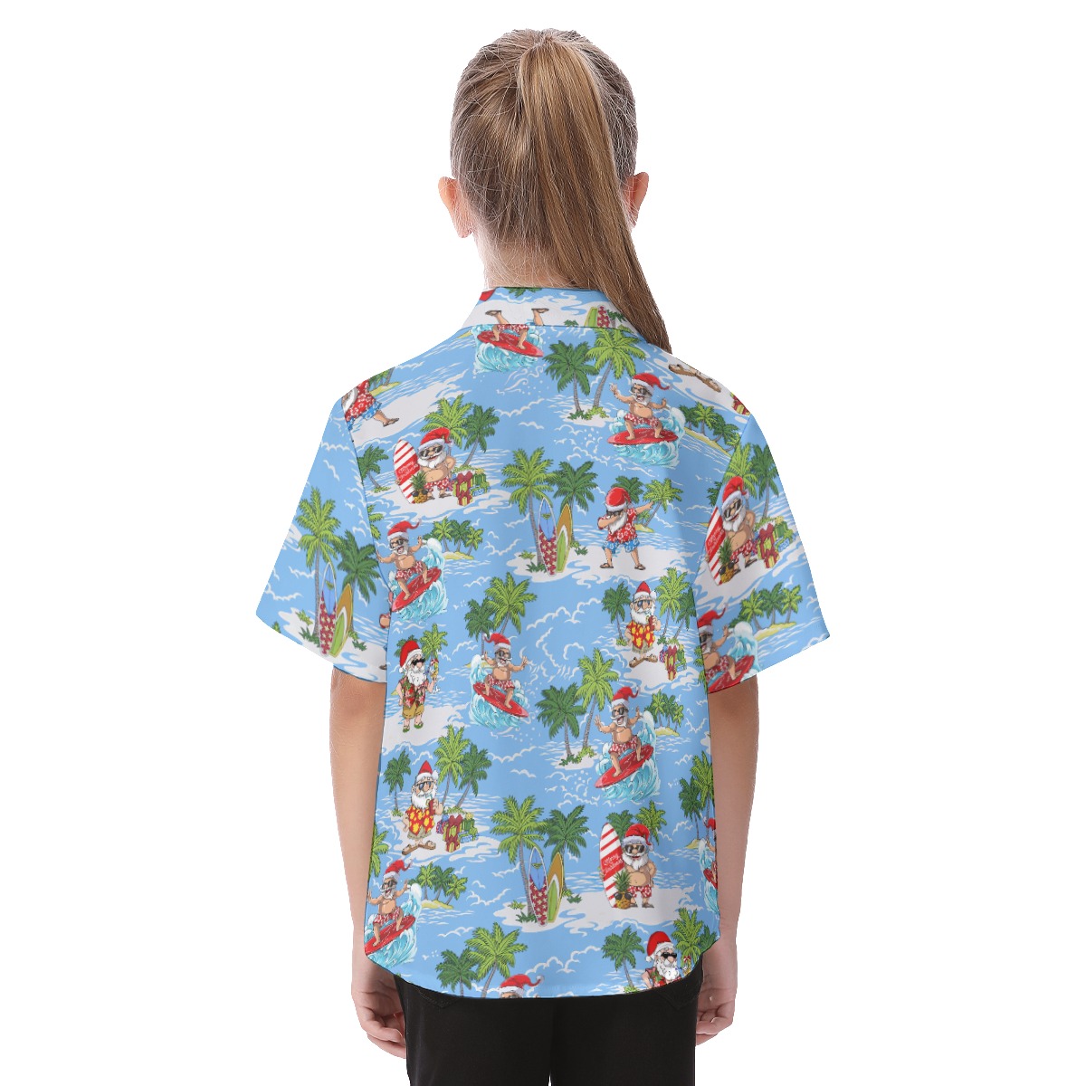 Funny Santa Claus Surfing Summer Hawaiian Shirt For Kids