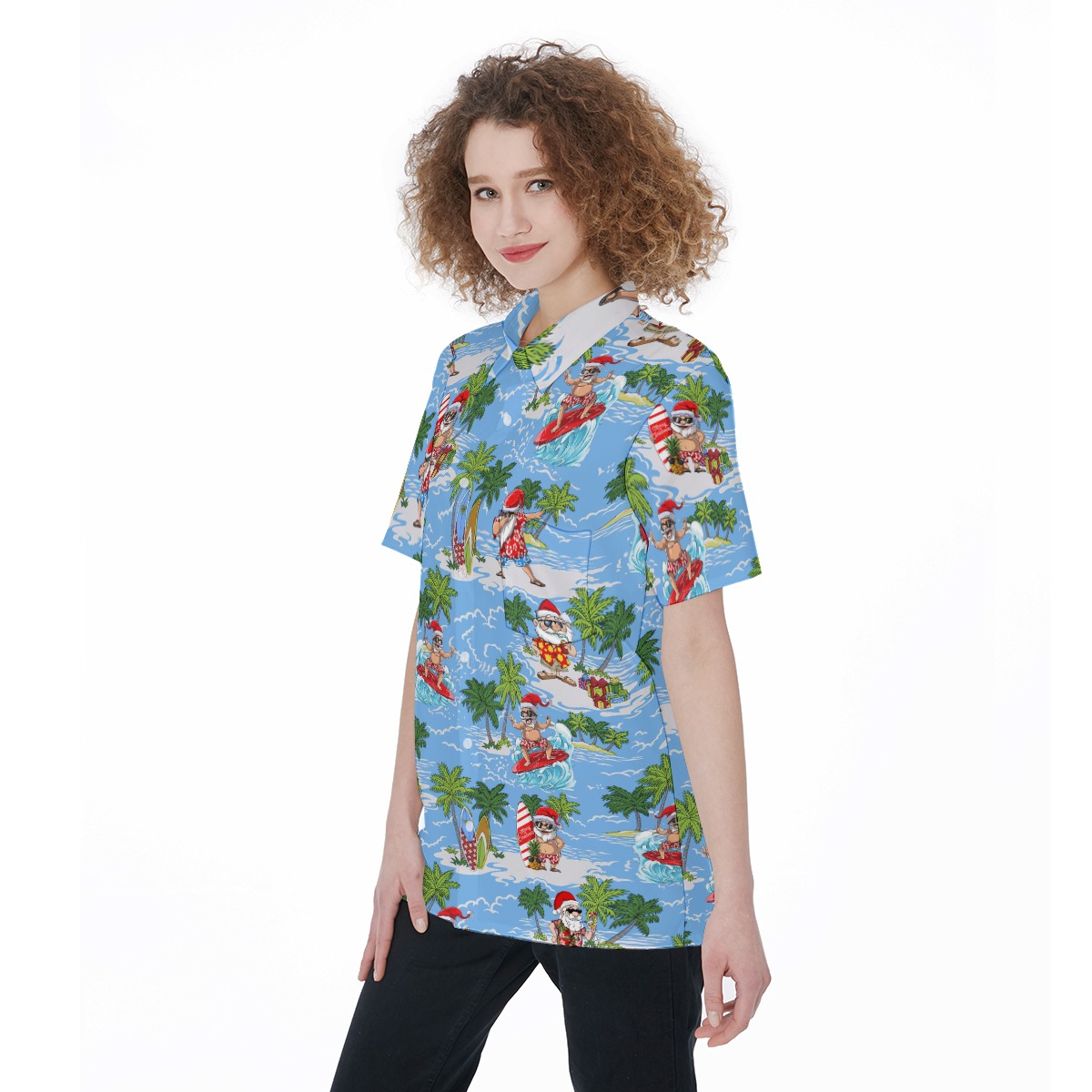 Cool Surfing Santa Hawaiian Shirt For Women