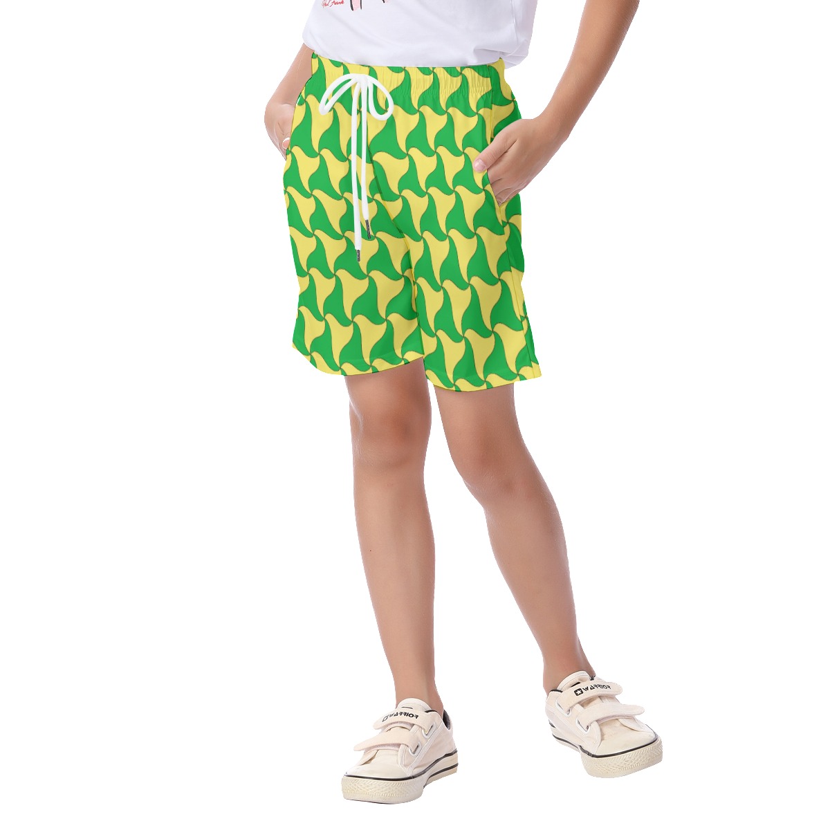 Cute Green And Yellow Beach Shorts For Kids