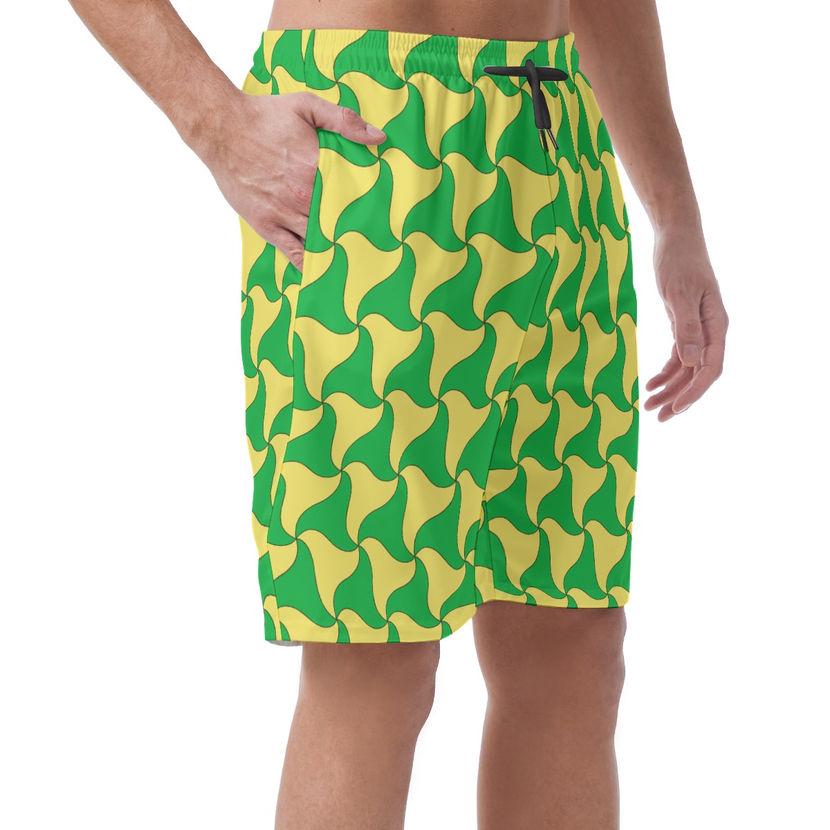 Funny Green And Yellow Hawaiian Swim Trunks For Men