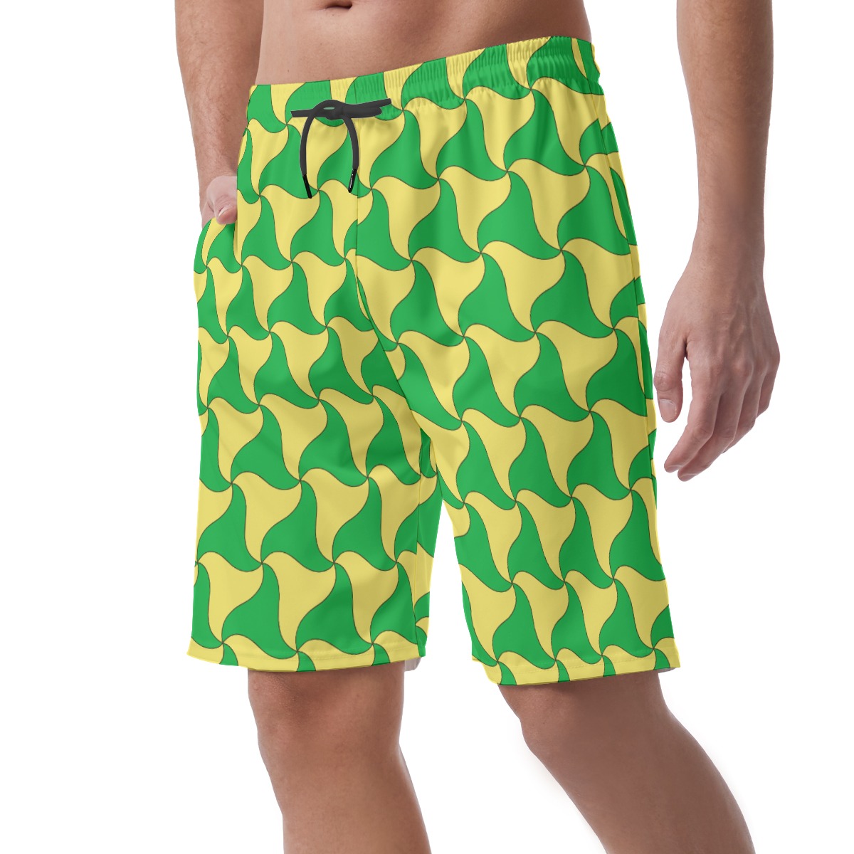 Funny Green And Yellow Hawaiian Swim Trunks For Men