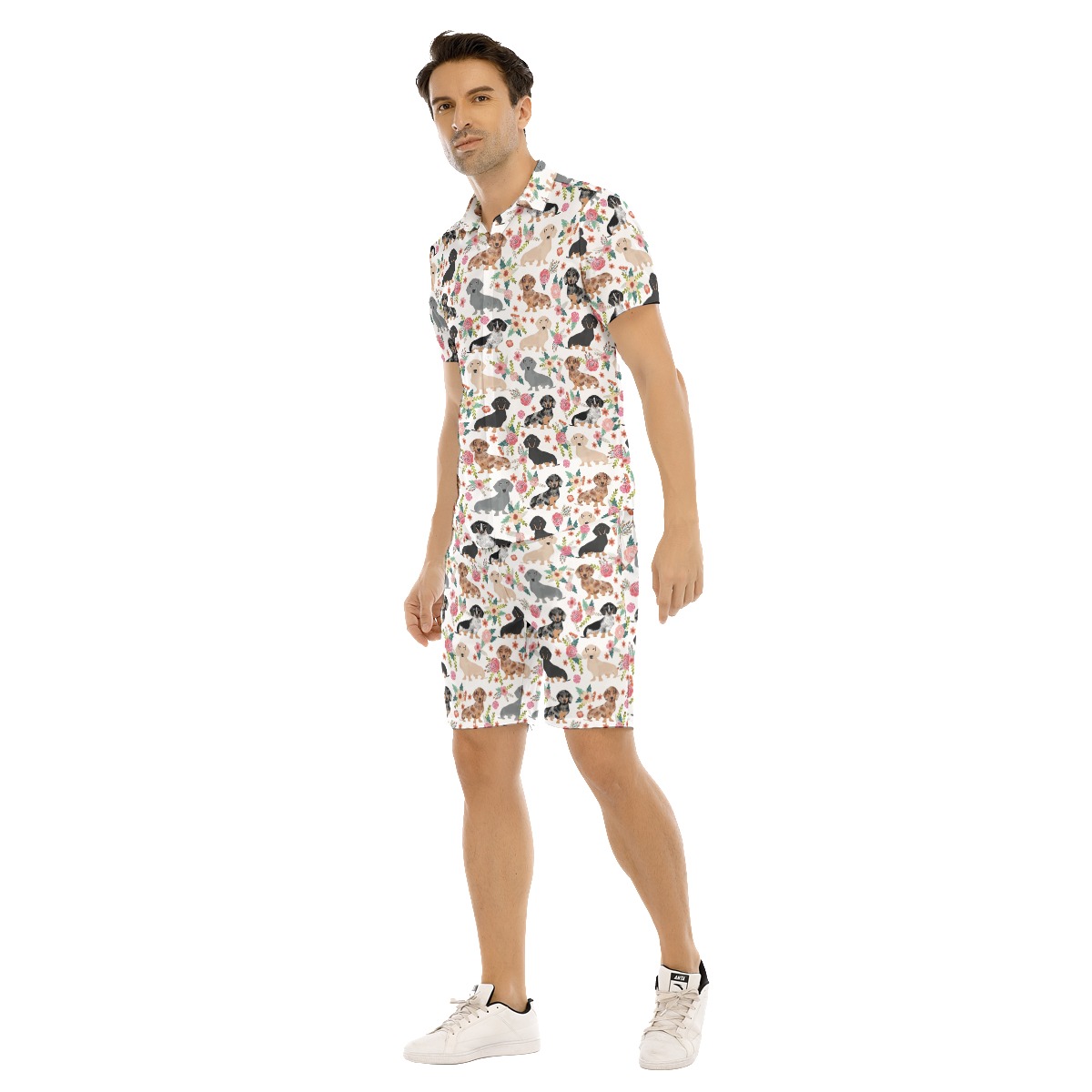 Dachshund Floral Aloha Shirt And Shorts Set