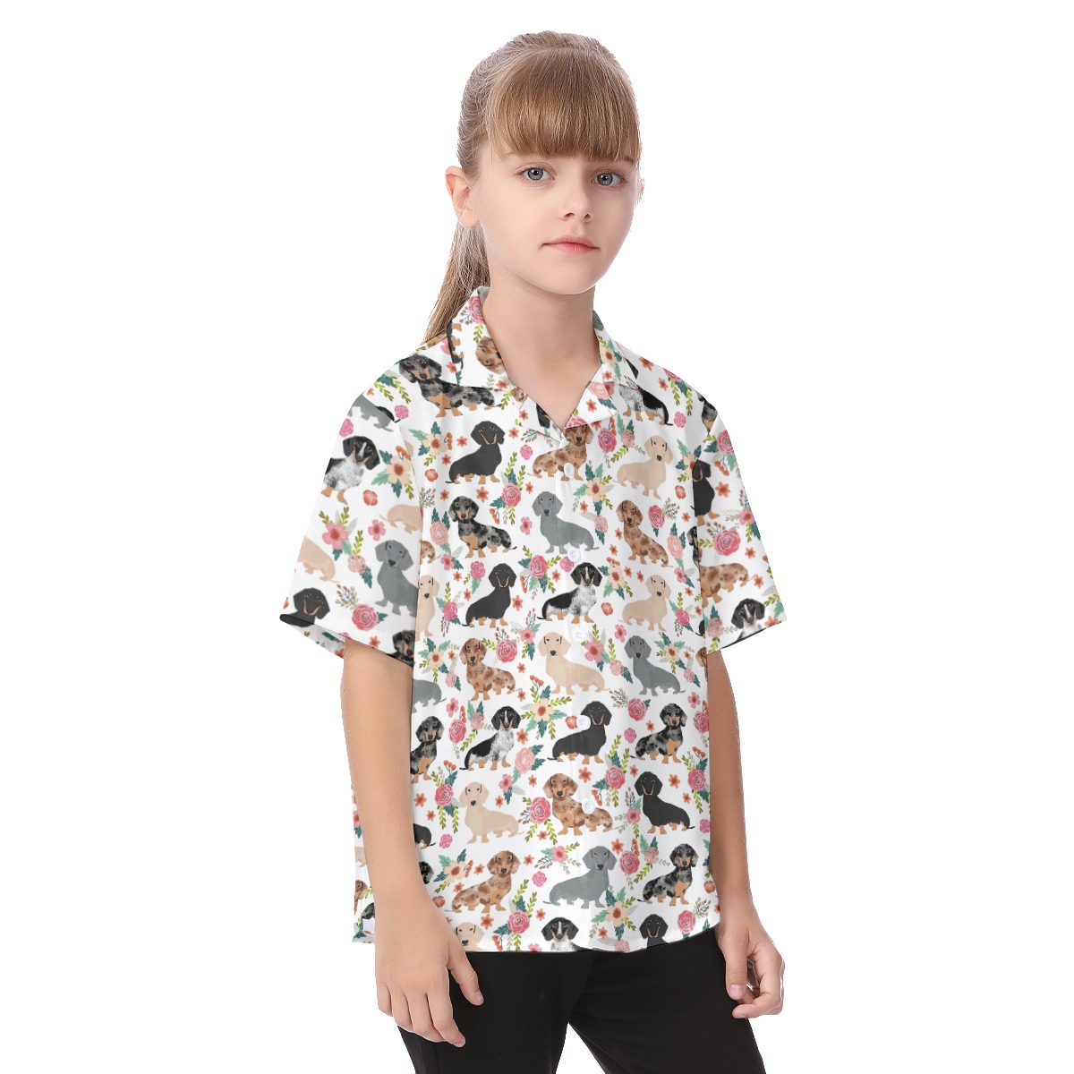 Kid's Floral Hawaiian Dachshund Shirt