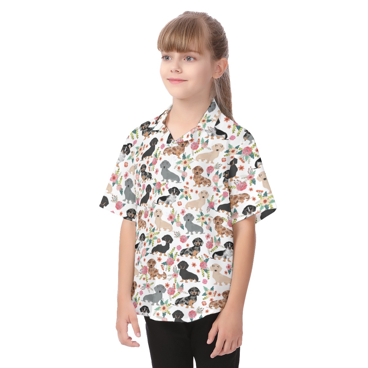 Kid's Floral Hawaiian Dachshund Shirt