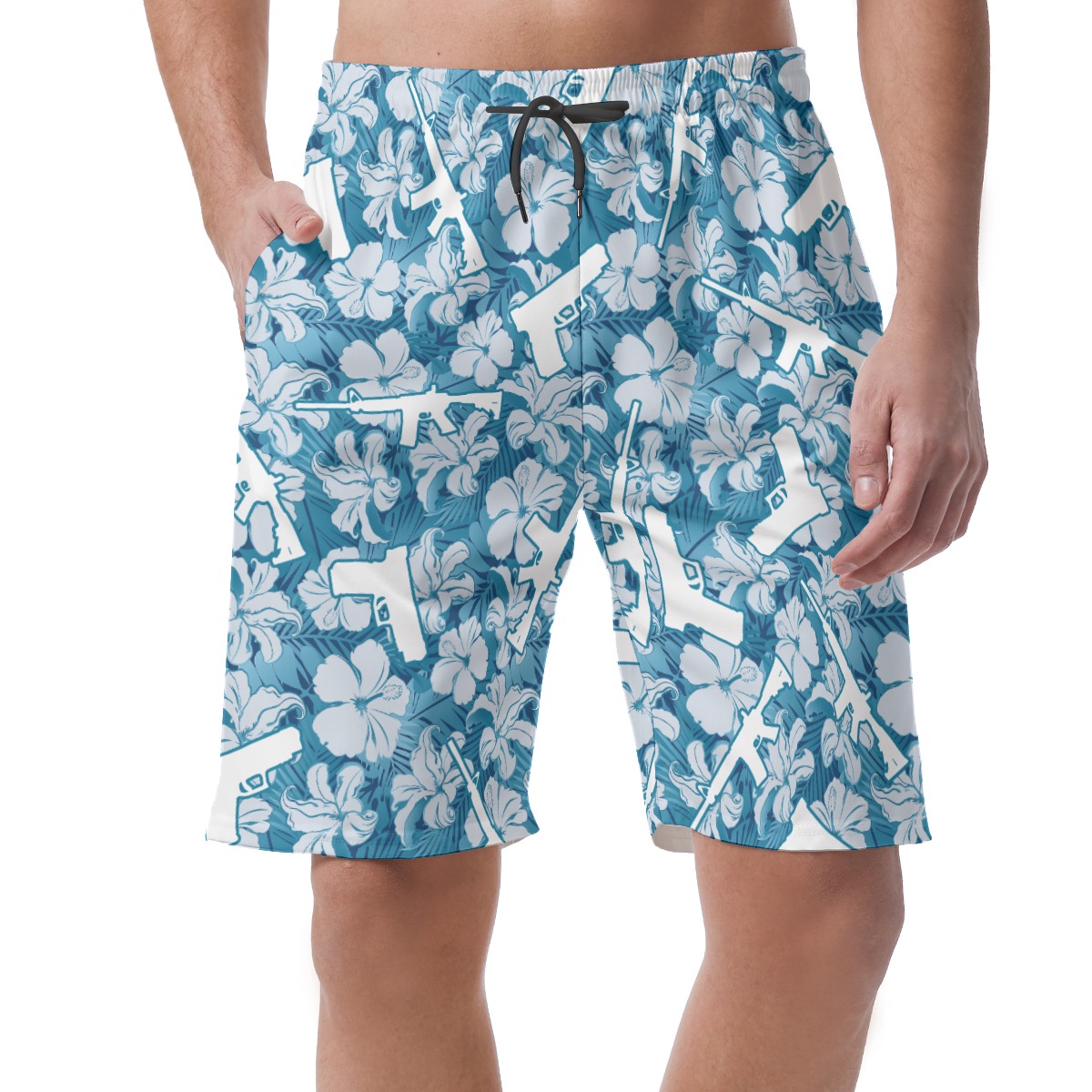 Blue Gun Hawaiian Shorts For Men | Men's Swim Trunks - variant image 1