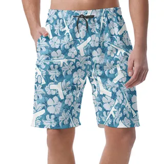 Blue Gun Hawaiian Shorts For Men | Men's Swim Trunks