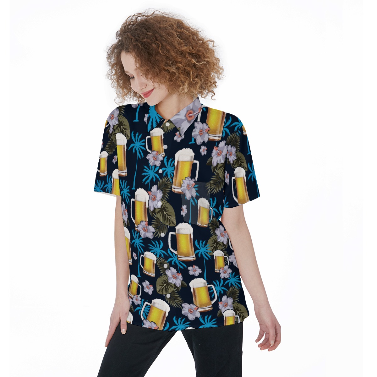 Drinking Party Aloha Shirt For Women | Beer Floral Hawaiian Shirt - variant image 1