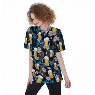 Drinking Party Aloha Shirt For Women | Beer Floral Hawaiian Shirt