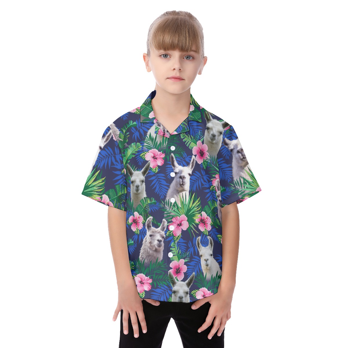 Floral Llama Aloha Shirt For Kids - variant image 1