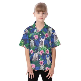 Floral Llama Aloha Shirt For Kids