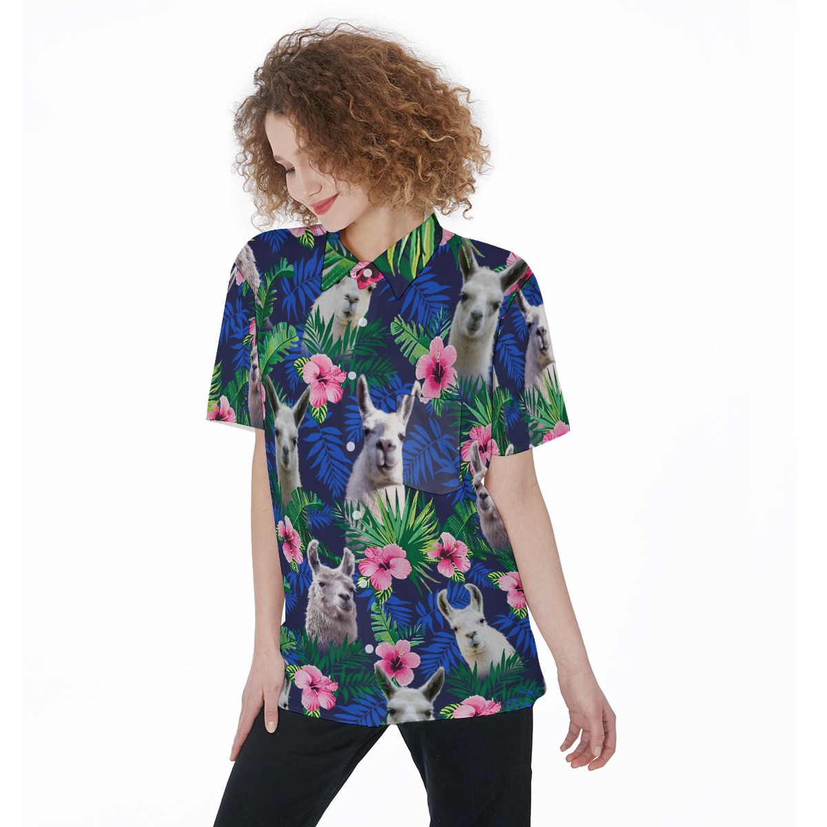 Tropical Llama Hawaiian Shirt | Floral Women's Hawaiian Shirt - variant image 1
