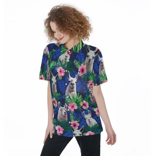 Tropical Llama Hawaiian Shirt | Floral Women's Hawaiian Shirt