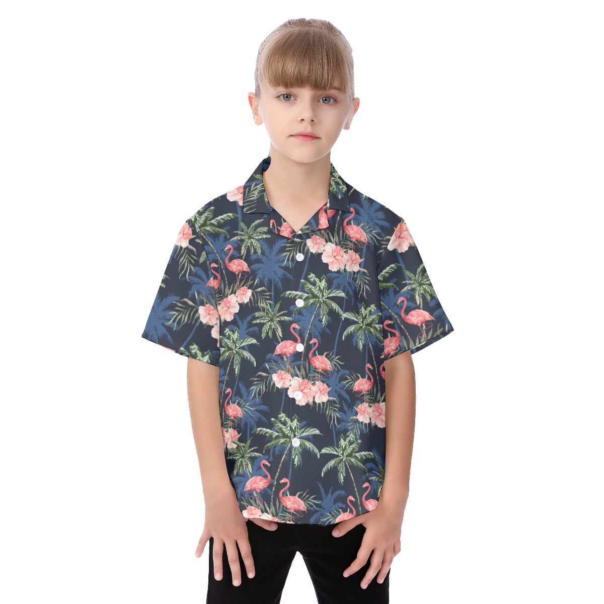 Floral Flamingo Hawaiian Shirt For Kids - variant image 1