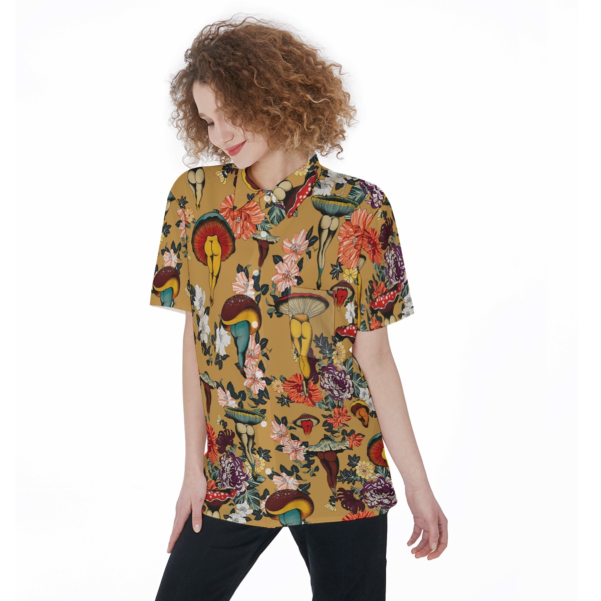 Funny Mushroom Floral Hawaiian Shirt For Women - variant image 1