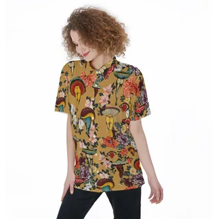 Funny Mushroom Floral Hawaiian Shirt For Women