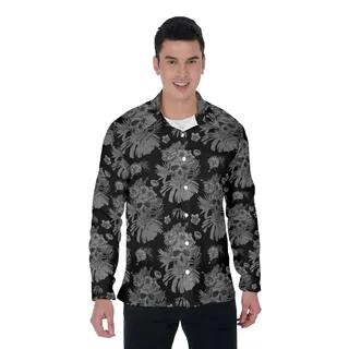 Skull Black Long Sleeve Hawaiian Shirt For Men