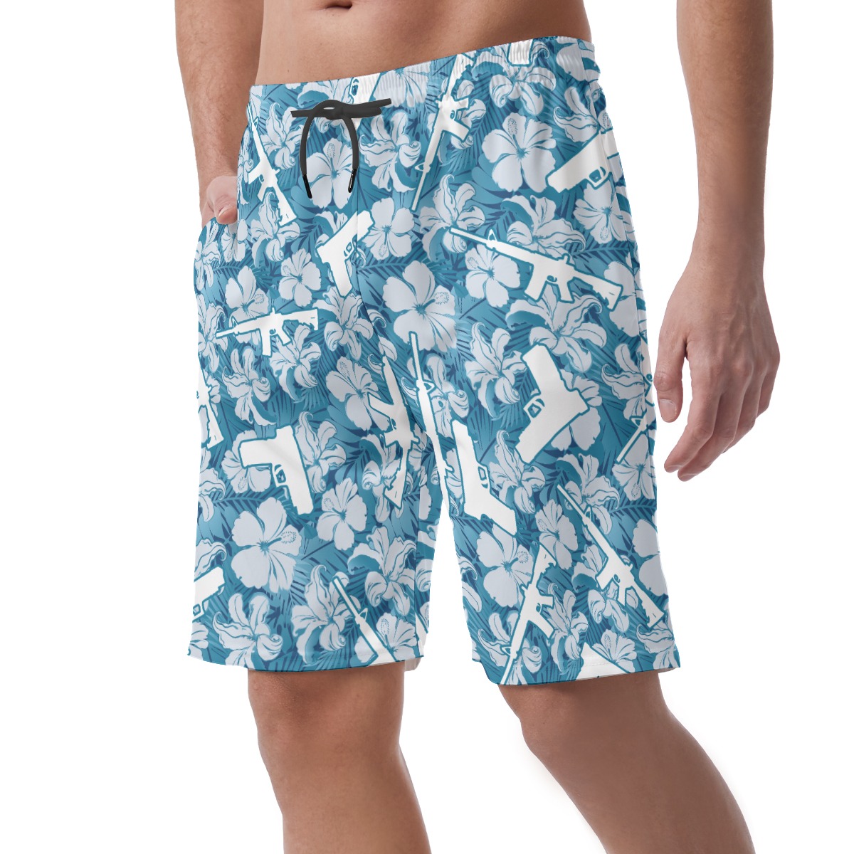 Blue Gun Hawaiian Shorts For Men | Men's Swim Trunks