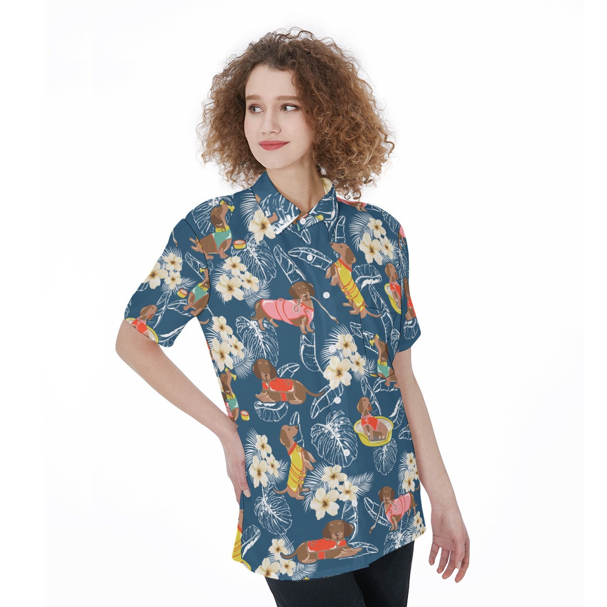 Floral Dachshund Aloha Shirt For Women