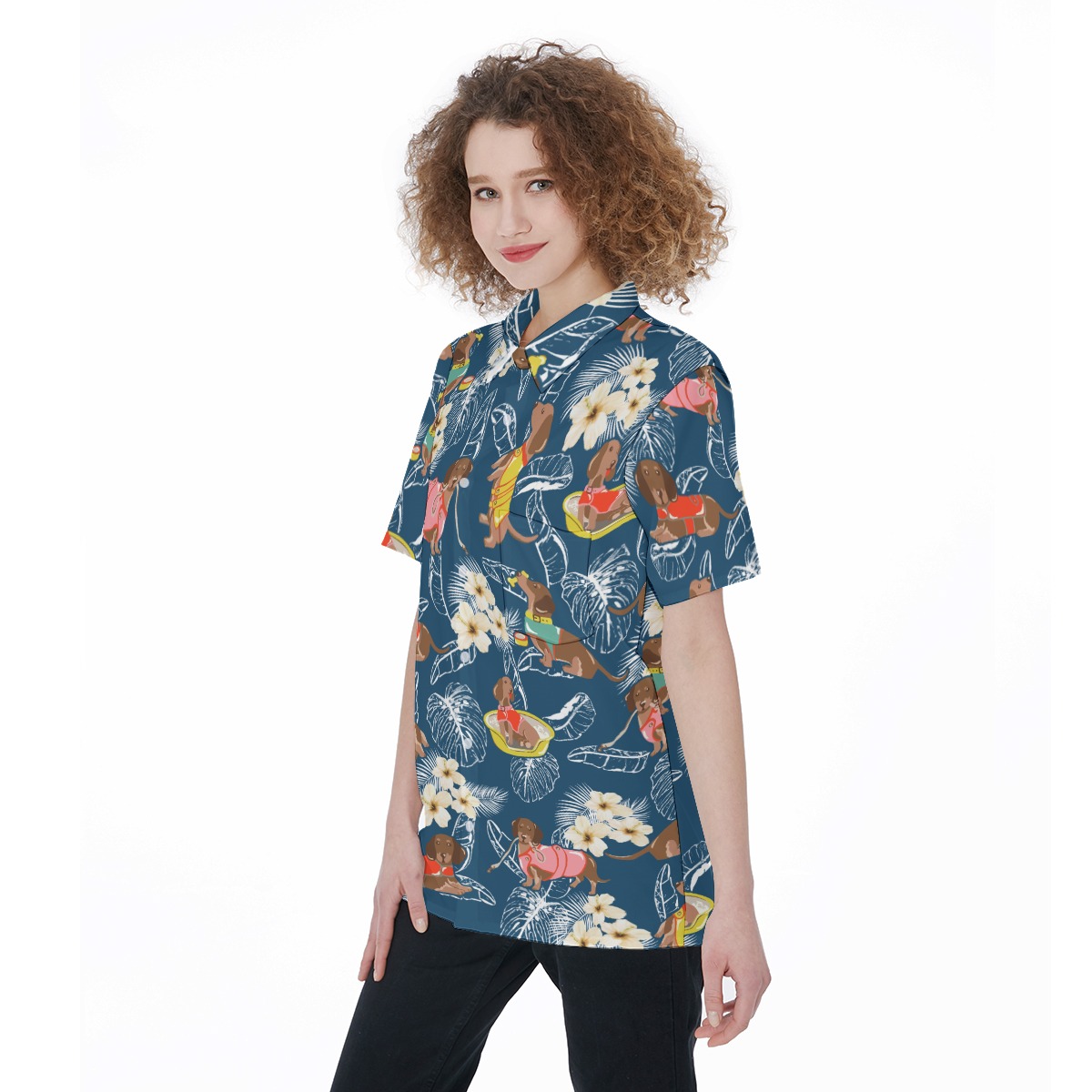 Floral Dachshund Aloha Shirt For Women