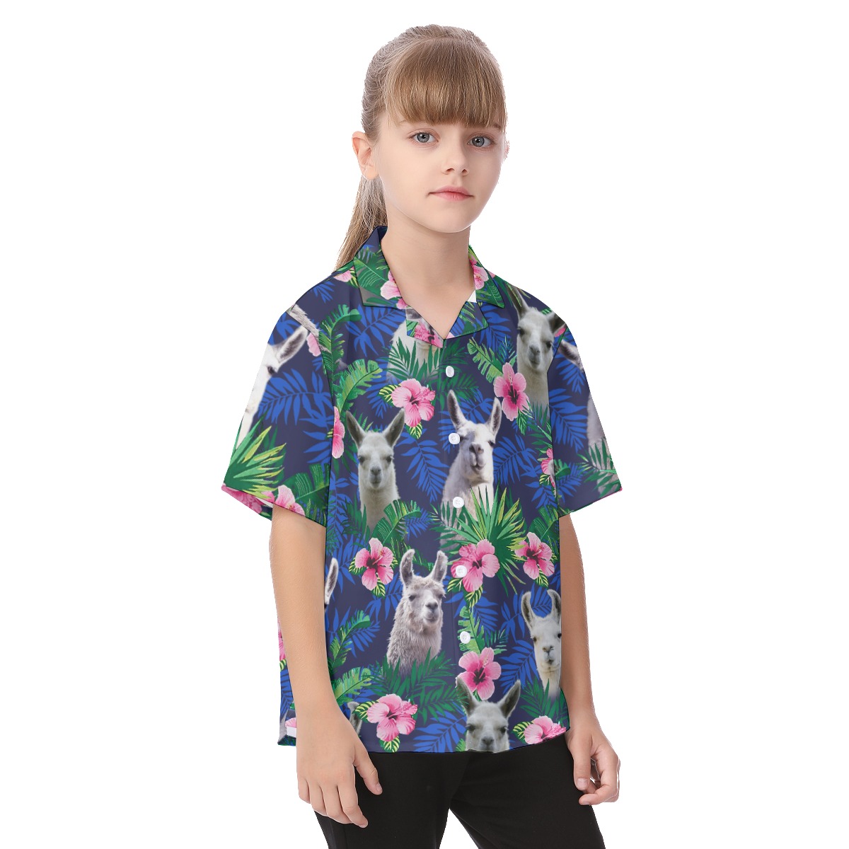 Floral Llama Aloha Shirt For Kids