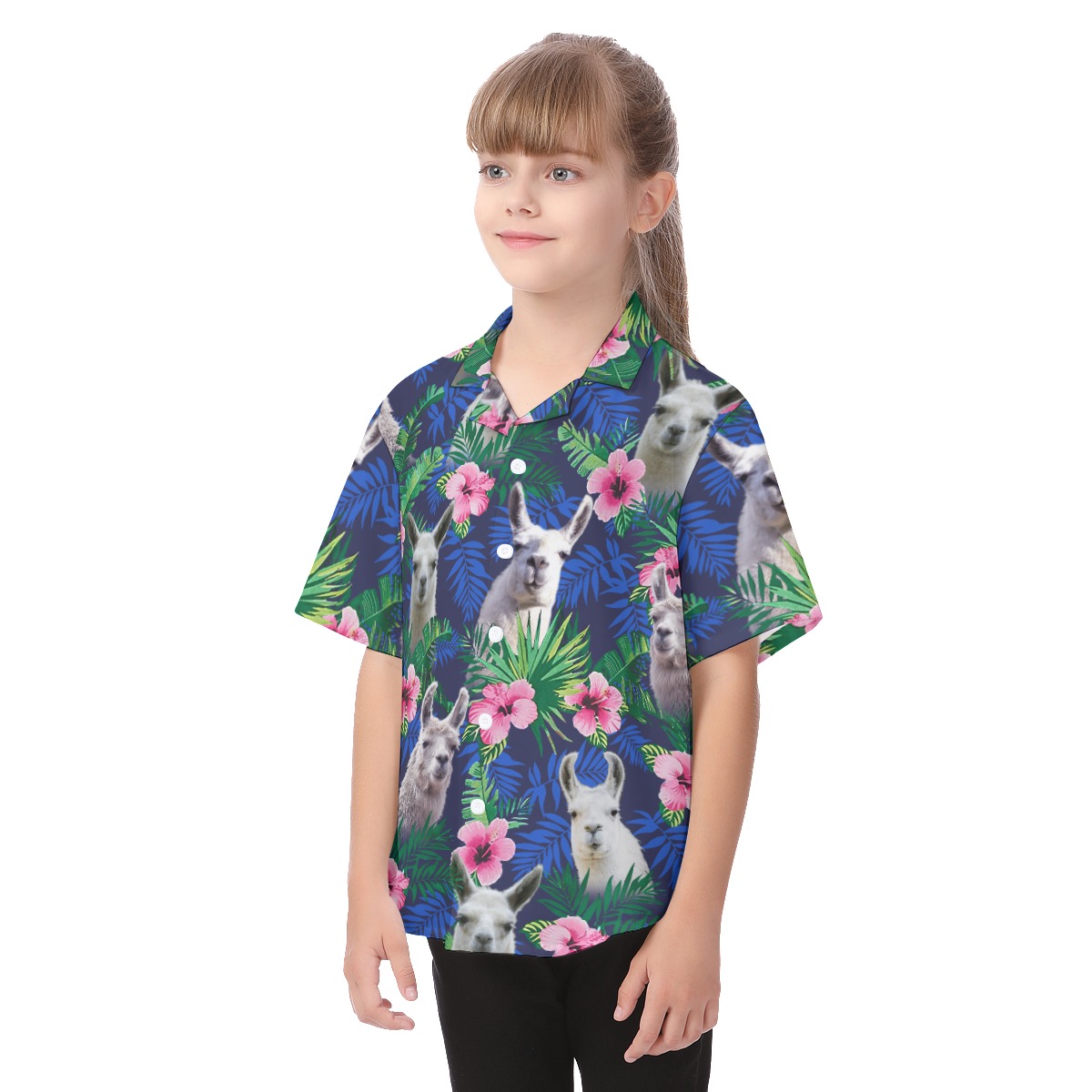Floral Llama Aloha Shirt For Kids