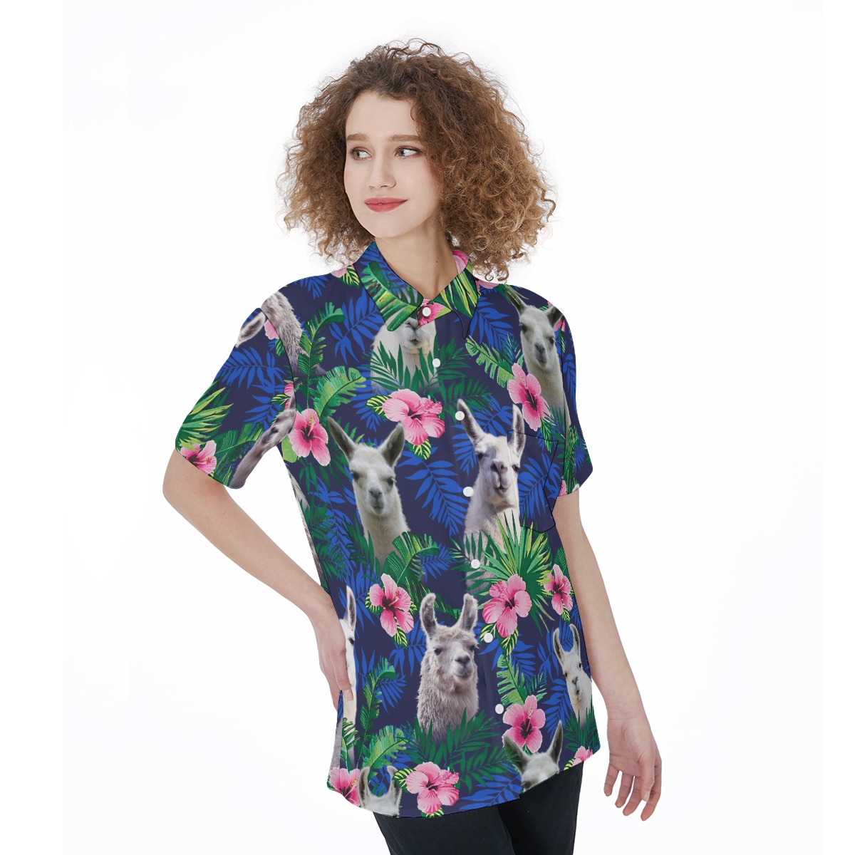 Tropical Llama Hawaiian Shirt | Floral Women's Hawaiian Shirt