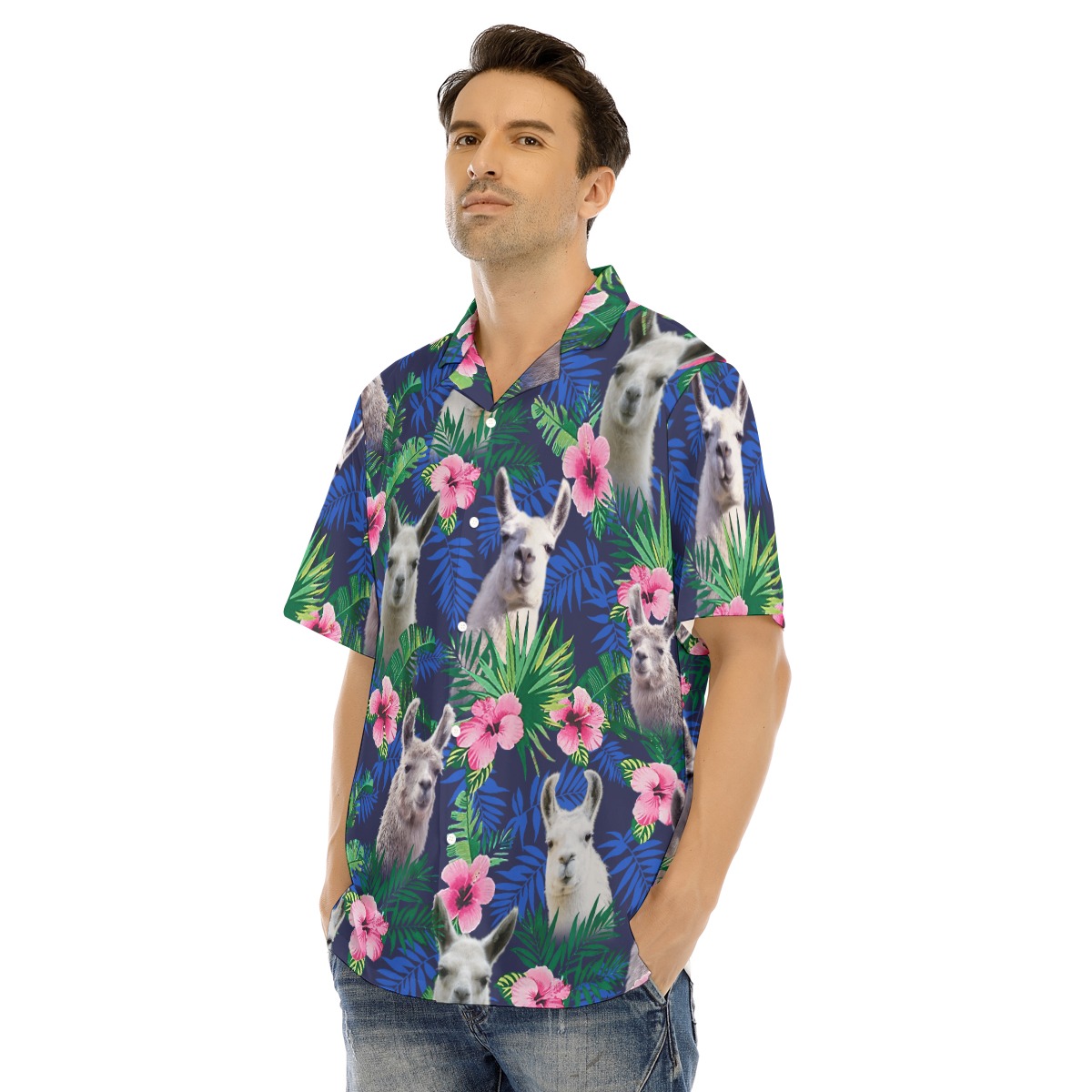 Llama Floral Hawaiian Shirt For Men
