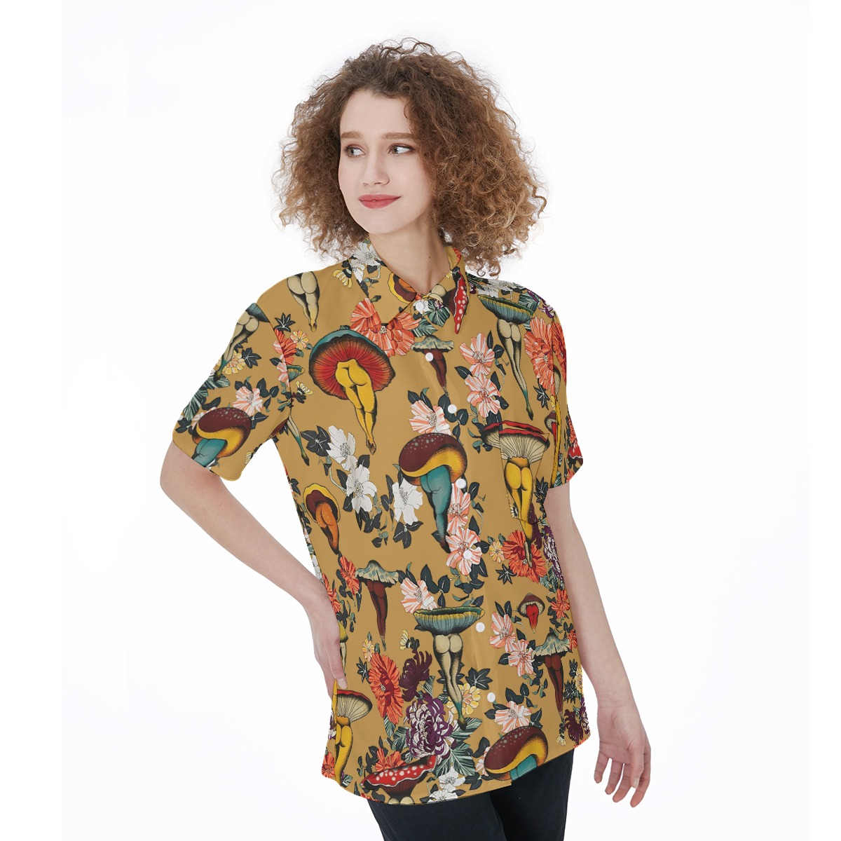 Funny Mushroom Floral Hawaiian Shirt For Women