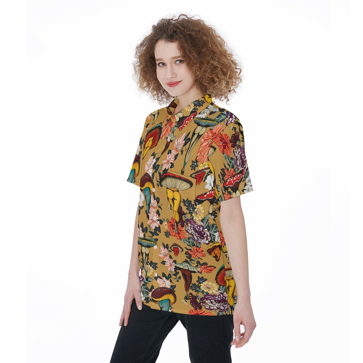 Funny Mushroom Floral Hawaiian Shirt For Women