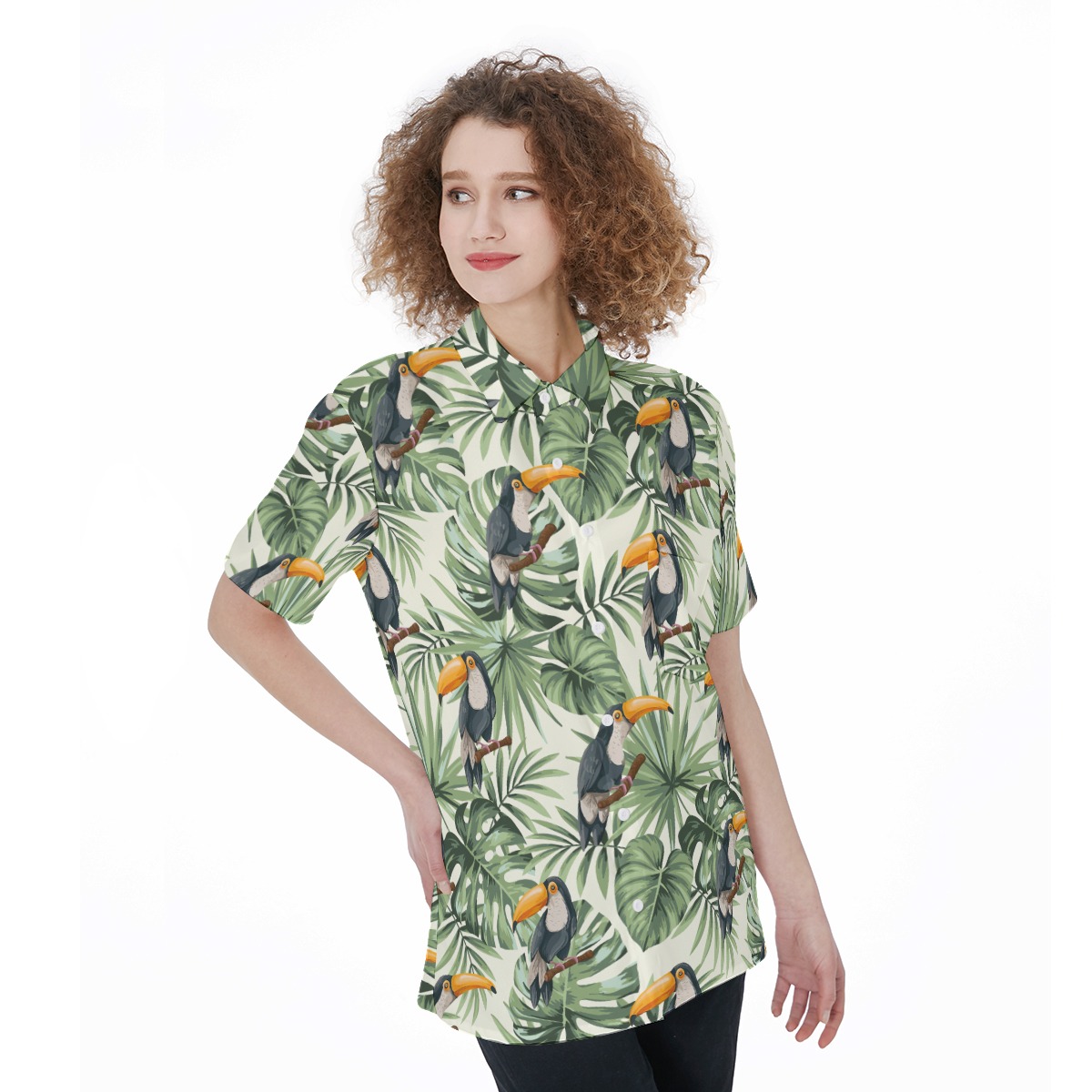 Tropical Toucan Short Sleeve Hawaiian Shirt For Women