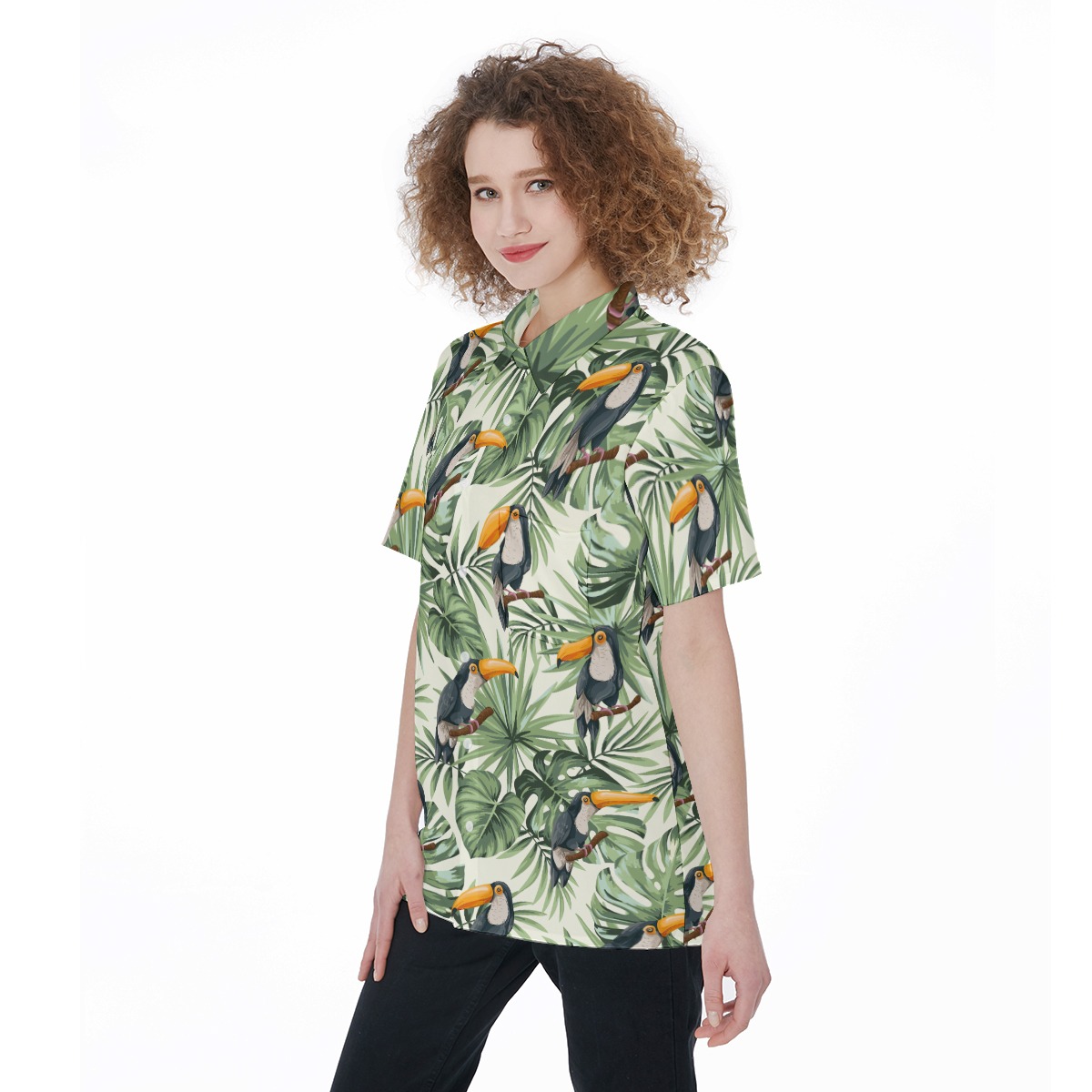 Tropical Toucan Short Sleeve Hawaiian Shirt For Women