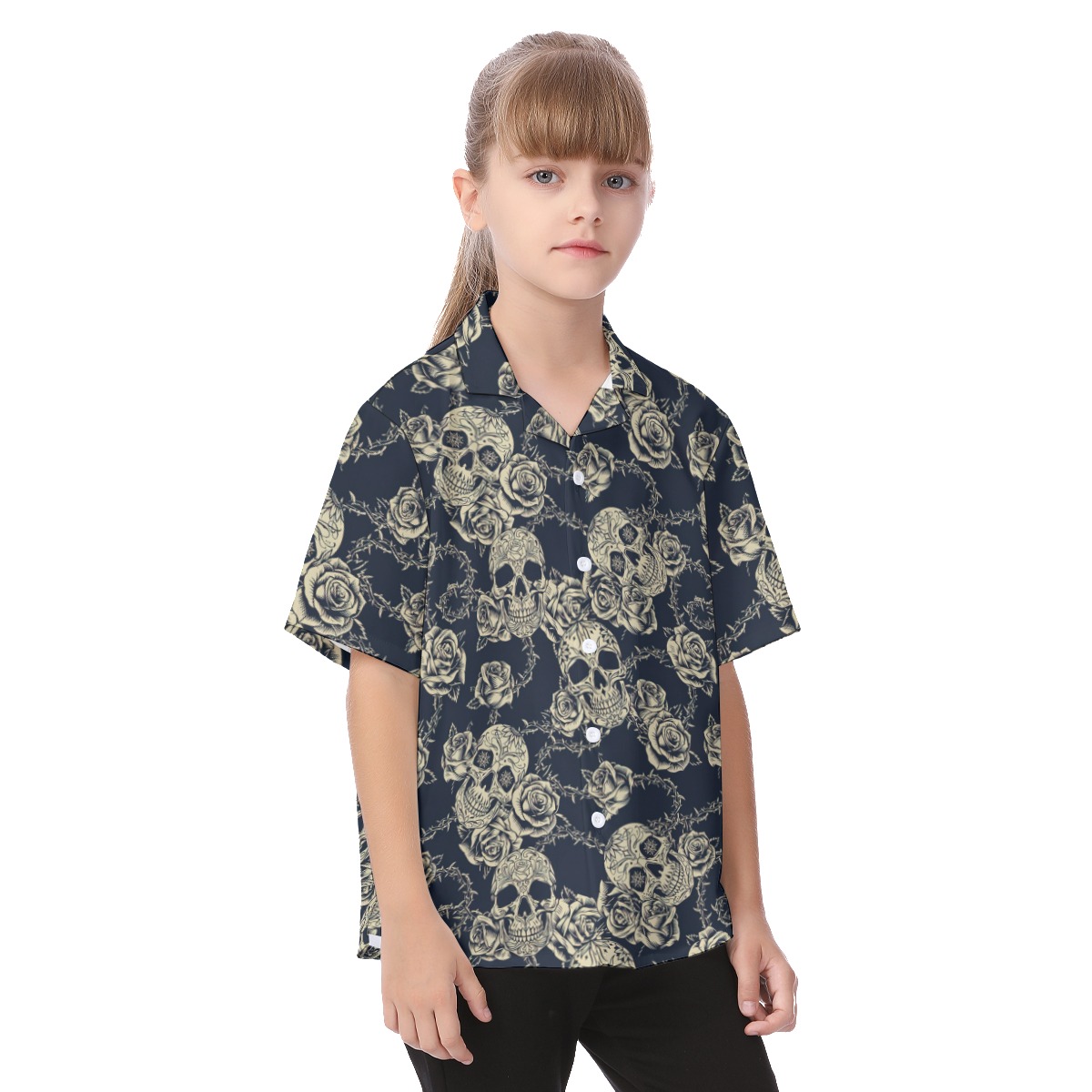 Skull Black Kid's Hawaiian Shirt