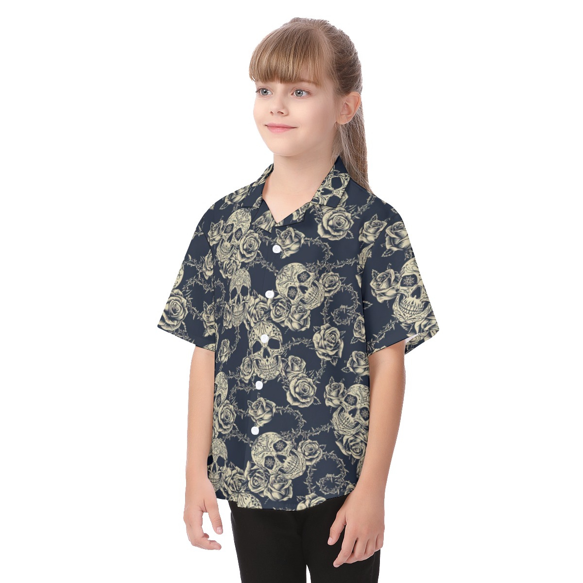 Skull Black Kid's Hawaiian Shirt