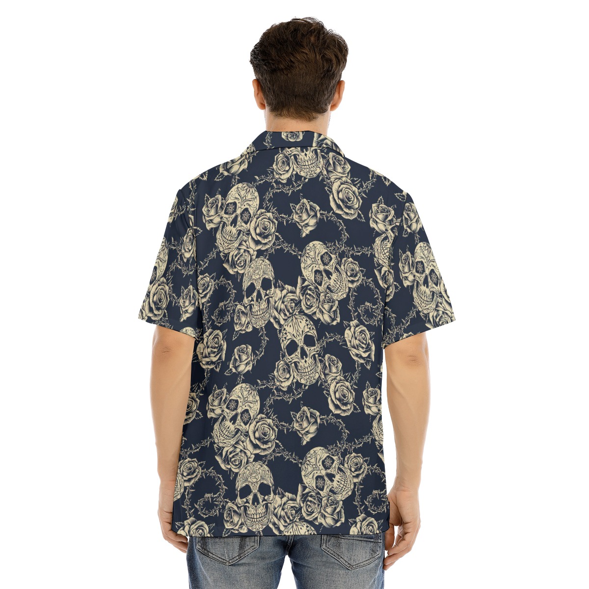 Goth Black Hawaiian Shirt | Day Of The Dead Button Up Shirt For Men