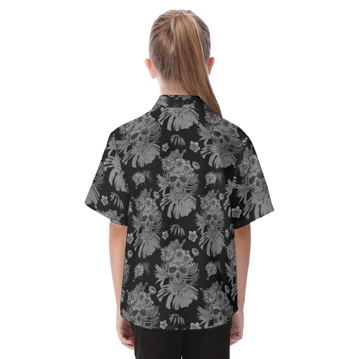 Skull Floral Hawaiian Shirt For Kids | Day Of The Dead Hawaiian Shirt