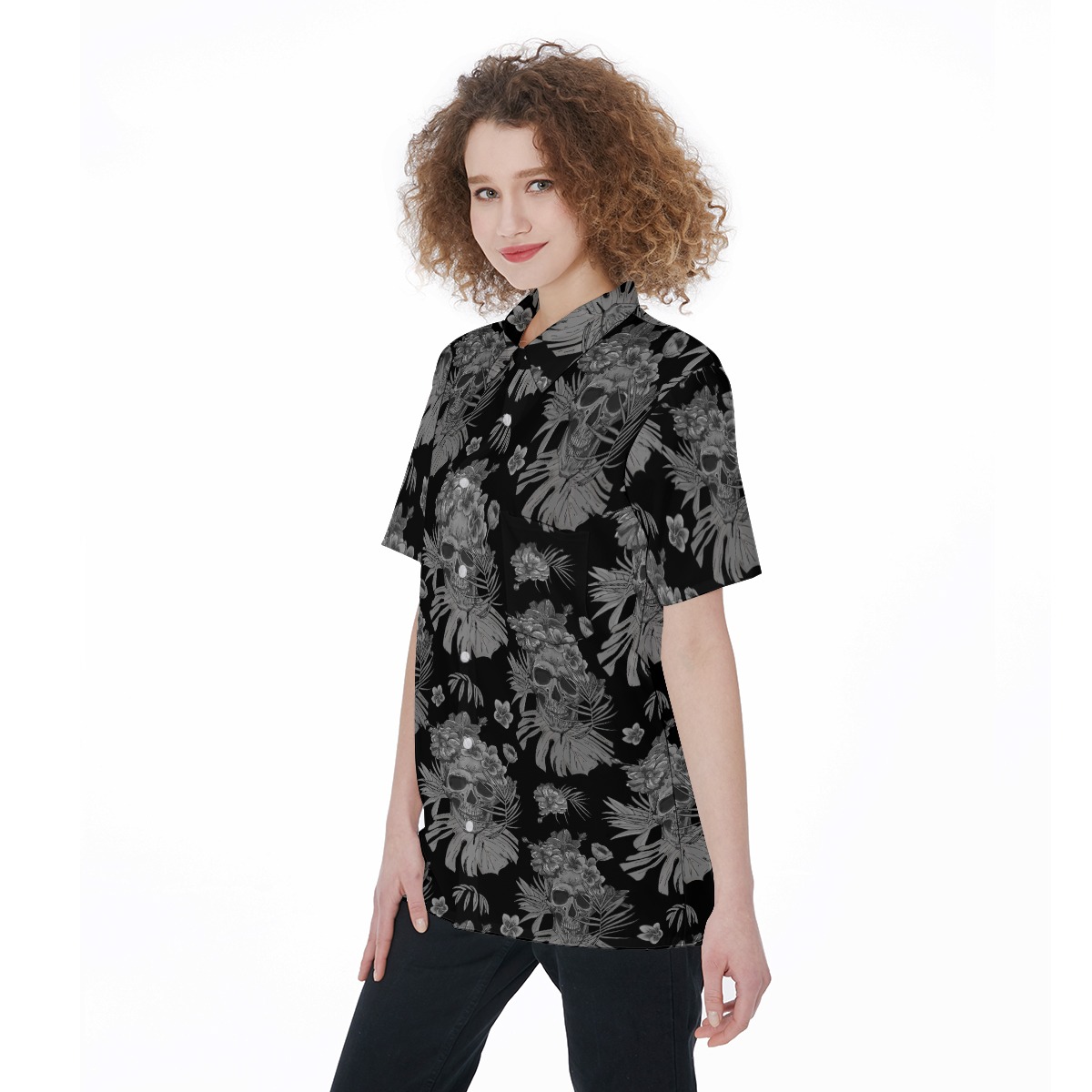 Skull Hawaiian Button Up Shirt With Pockets