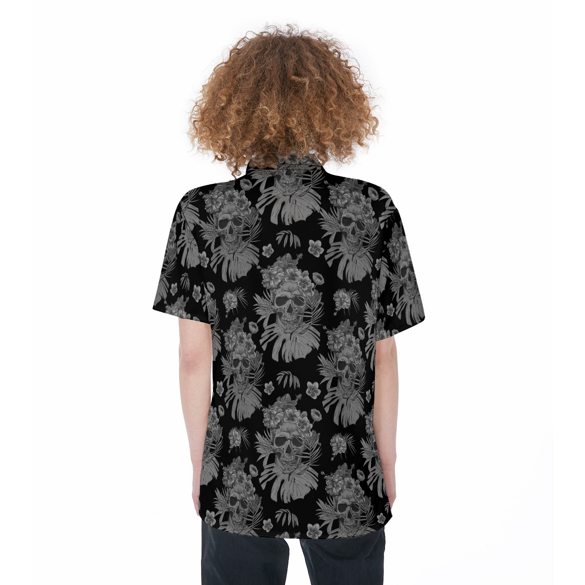 Skull Hawaiian Button Up Shirt With Pockets