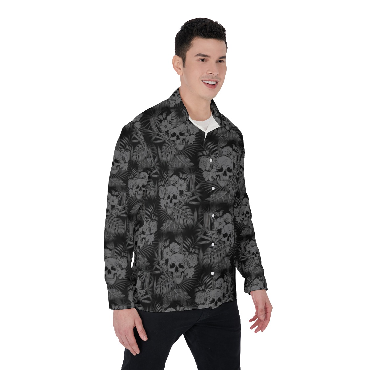 Skull Long Sleeve Hawaiian Shirt For Men