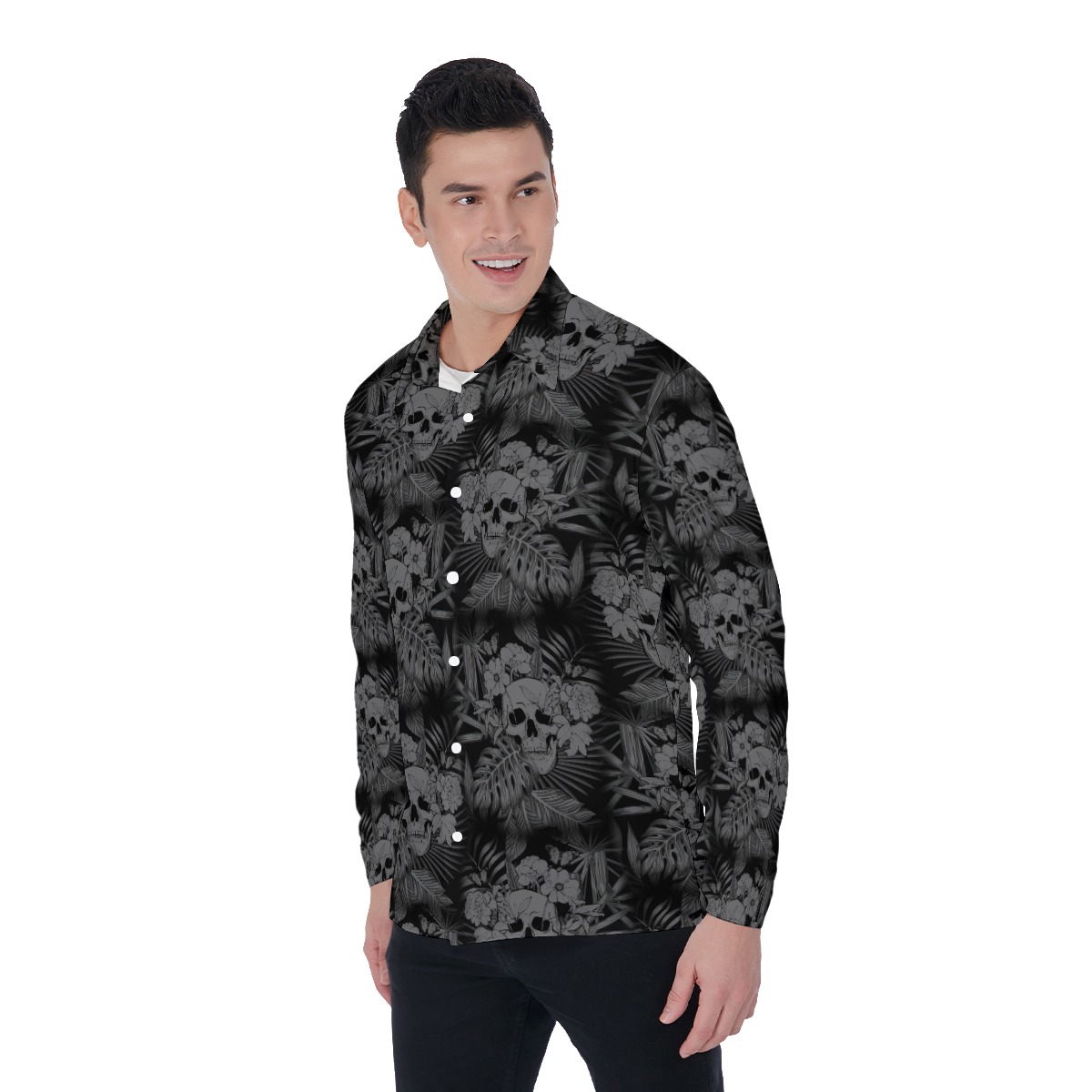 Skull Long Sleeve Hawaiian Shirt For Men