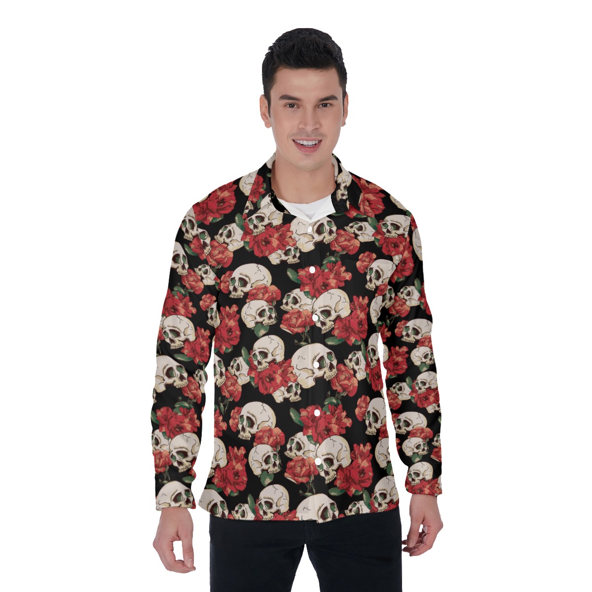 Cool Goth Floral Long Sleeve Hawaiian Shirt - variant image 1
