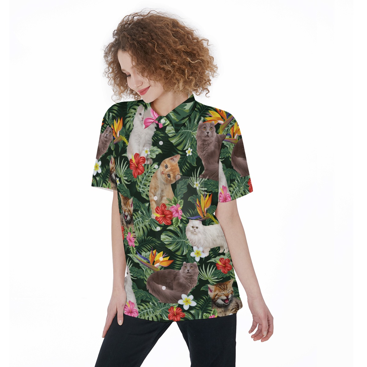 Hawaiian Cat Button Up Shirt | Cat Tropical Shirt - variant image 1