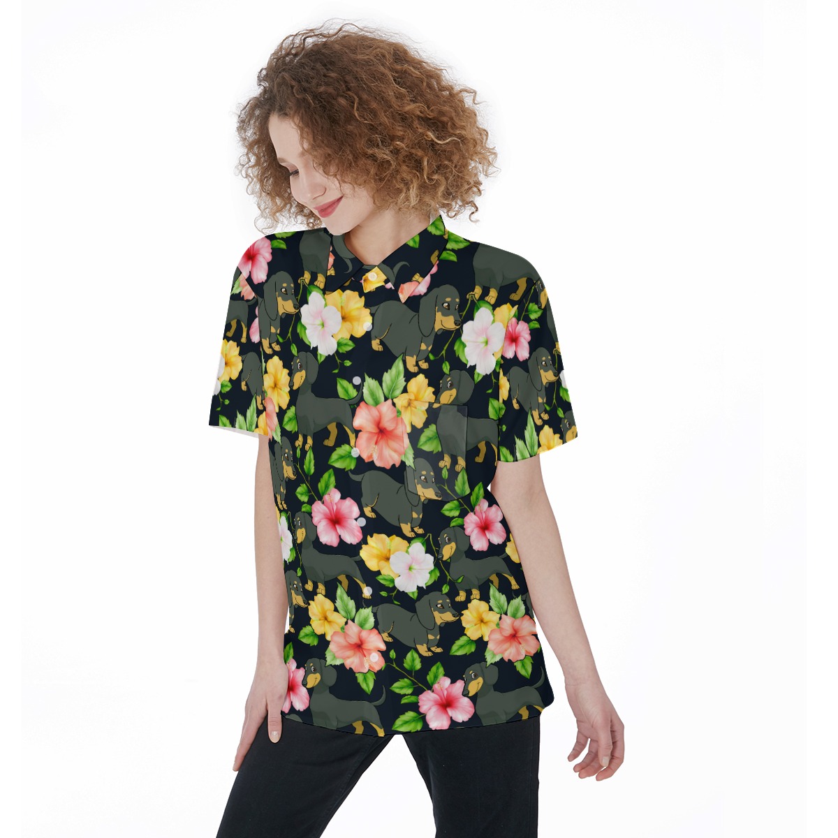Dachshund Hibiscus Tropical Shirt For Women | Dachshund Aloha Shirt For Dog Lovers - variant image 1