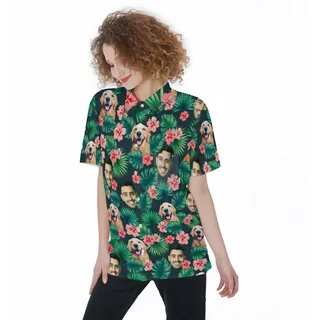 Custom Face Aloha Women Shirts With Pockets | Personalized Beach Party Shirt