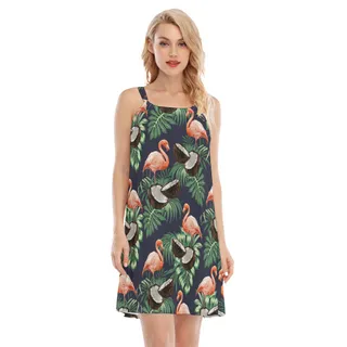 Women's Pink Flamingo Coconut Tropical Dress