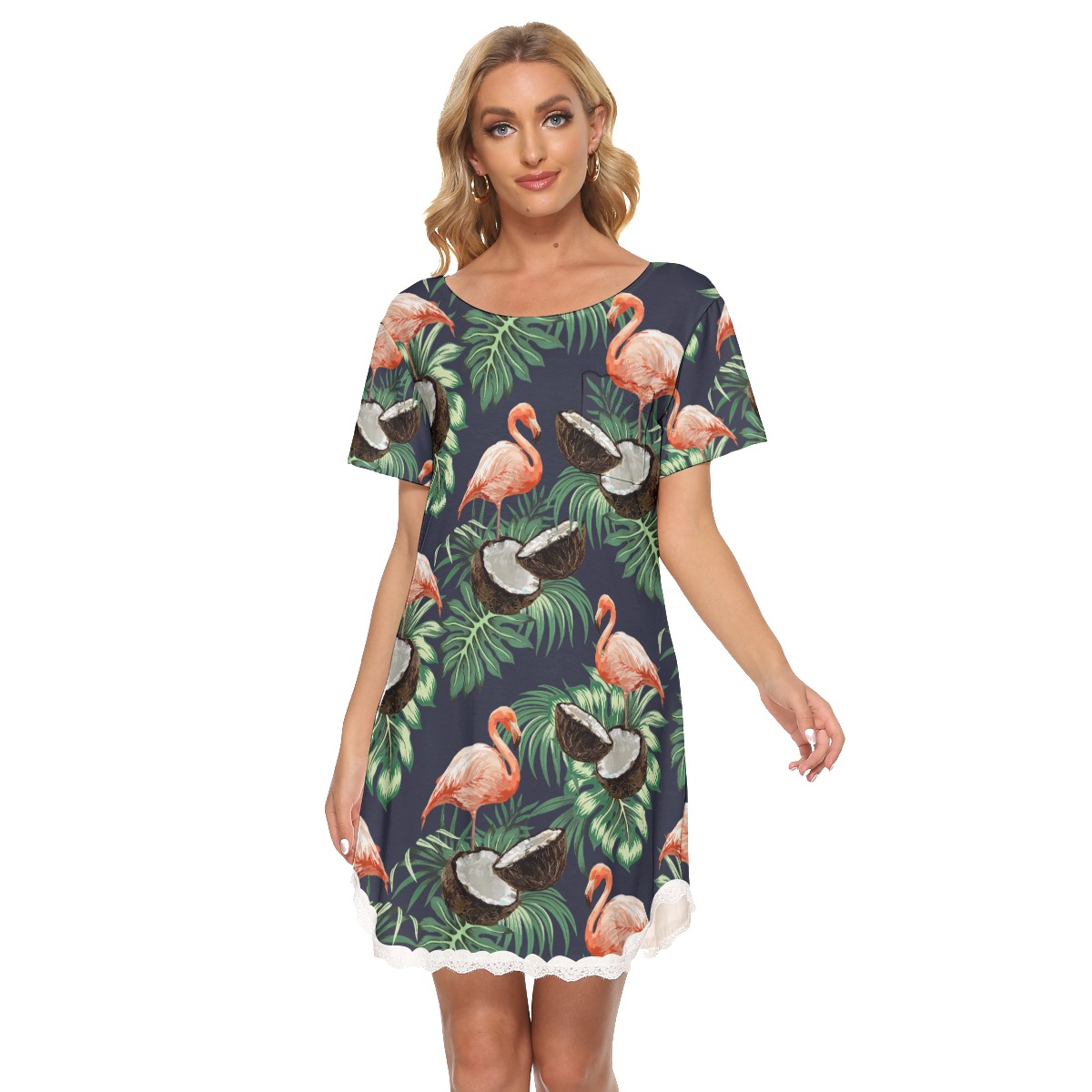 Flamingo Coconut Hawaiian Lace Dress For Women - variant image 1