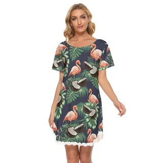 Flamingo Coconut Hawaiian Lace Dress For Women