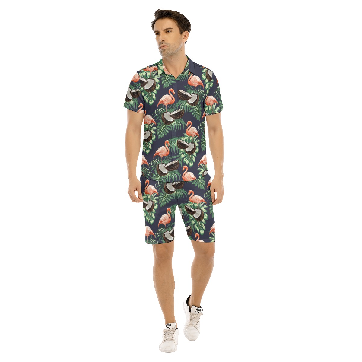 Men's Hawaiian Flamingo Coconut Shirt And Shorts - variant image 1